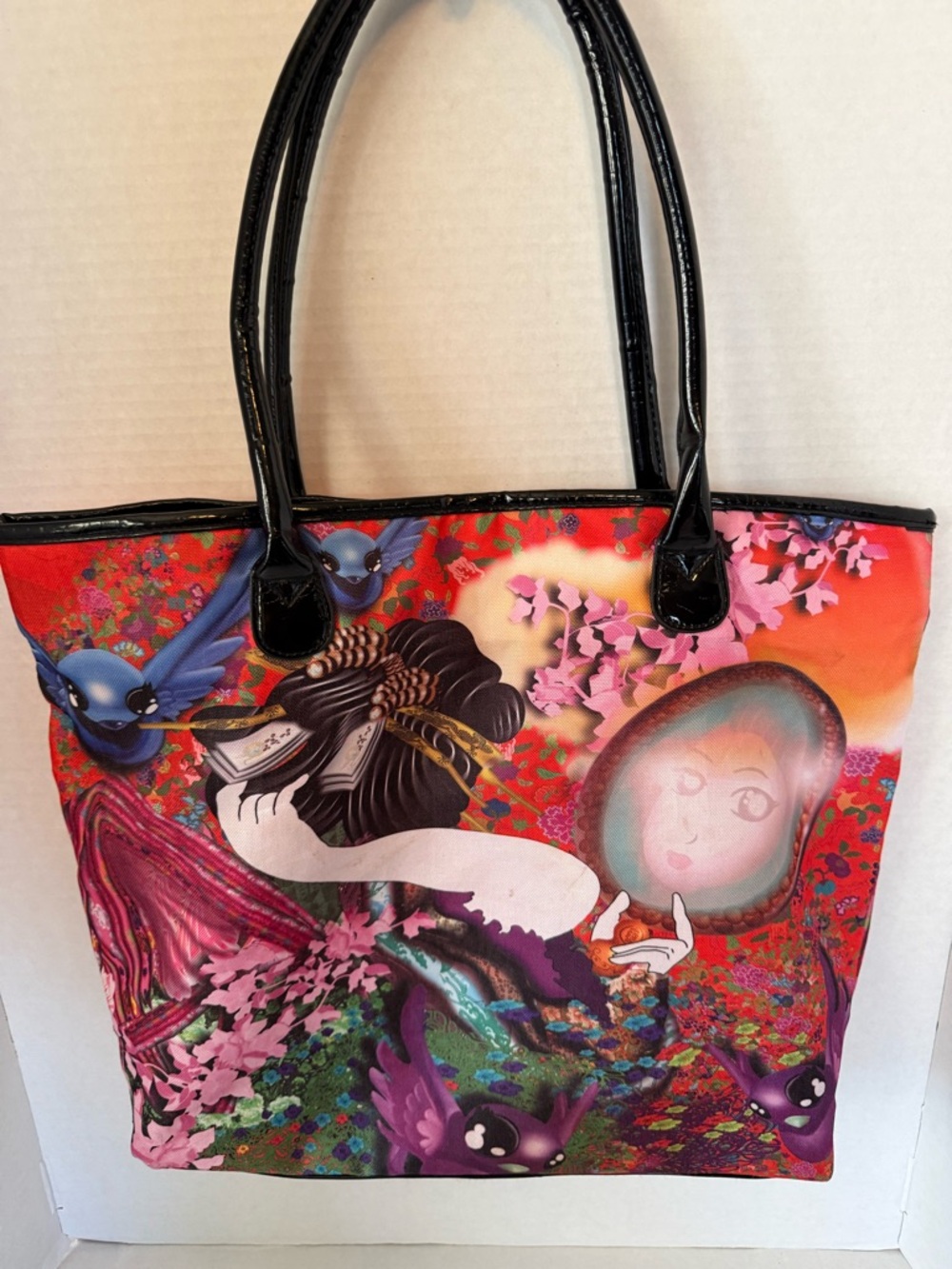 Ed Hardy Multicolor Floral & Bird Tote Bag with Black Handles